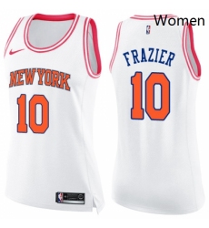 Womens Nike New York Knicks 10 Walt Frazier Swingman WhitePink Fashion NBA Jersey