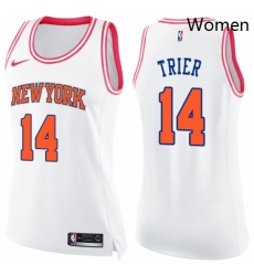 Womens Nike New York Knicks 14 Allonzo Trier Swingman White Pink Fashion NBA Jersey 