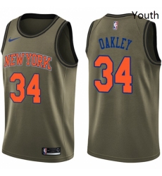 Youth Nike New York Knicks 34 Charles Oakley Swingman Green Salute to Service NBA Jersey