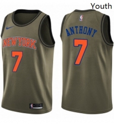 Youth Nike New York Knicks 7 Carmelo Anthony Swingman Green Salute to Service NBA Jersey