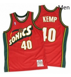 Mens Mitchell and Ness Oklahoma City Thunder 40 Shawn Kemp Swingman Red SuperSonics Throwback NBA Jersey