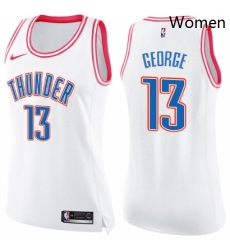 Womens Nike Oklahoma City Thunder 13 Paul George Swingman WhitePink Fashion NBA Jersey 