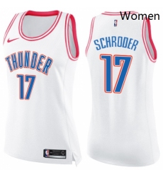 Womens Nike Oklahoma City Thunder 17 Dennis Schroder Swingman White Pink Fashion NBA Jersey 