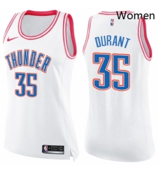 Womens Nike Oklahoma City Thunder 35 Kevin Durant Swingman WhitePink Fashion NBA Jersey