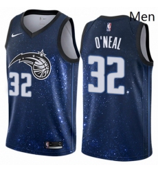 Mens Nike Orlando Magic 32 Shaquille ONeal Authentic Blue NBA Jersey City Edition