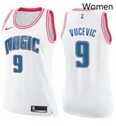 Womens Nike Orlando Magic 9 Nikola Vucevic Swingman WhitePink Fashion NBA Jersey