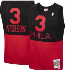 Men 76ers Allen Iverson black red Stitched split jersey