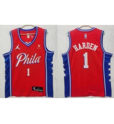 Men Jordan Philadelphia 76ers #1 James Harden statement edition Red Stitched jersey