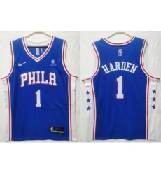 Men Nike Philadelphia 76ers #1 James Harden Blue City edition Stitched jersey