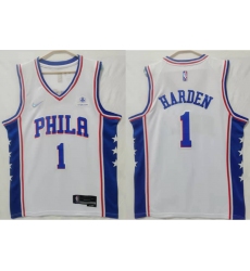 Men Nike Philadelphia 76ers #1 James Harden association edition white Stitched jersey