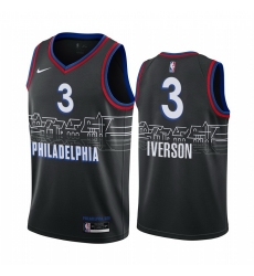 Men Nike Philadelphia 76ers 3 Allen Iverson Black NBA Swingman 2020 21 City Edition Jersey