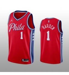 Men Philadelphia 76ers #1 James Harden statement edition Red Stitched jersey