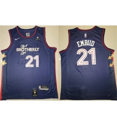 Men Philadelphia 76ers 21 Joel Embiid Navy Stitched Basketball Jersey