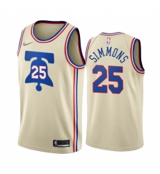 Men Philadelphia 76ers 25 Ben Simmons Cream NBA Swingman 2020 21 Earned Edition Jersey