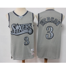 Men Philadelphia 76ers 3 Allen Iverson Grey Throwback Stitched Basketball Jersey