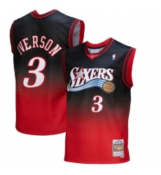 Men Philadelphia 76ers 3 Allen Iverson Red Black Mitchell Ness Swingman Stitched Jersey