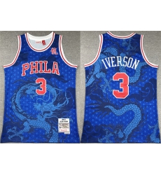 Men Philadelphia 76ers 3 Allen Iverson Royal Throwback Stitched Basketball Jersey