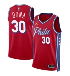 Men Philadelphia 76ers 30 Adam Bona Red 2024 Draft Statement Edition Stitched Jersey