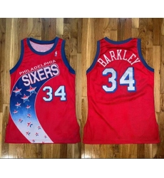 Men Philadelphia 76ers 34 Charles Barkley Red Champion Stitched Basketball Jersey