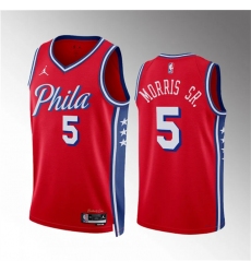 Men Philadelphia 76ers 5 Marcus Morris Sr Red Statement Edition Stitched Jersey
