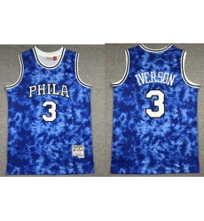 Men Philadelphia 76ers Allen Iverson 3 Blue Constellation Edition Hardwood Classic Mitchll Ness NBA Jersey