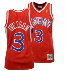 Men Sixers Red 3 Iverson Throwback jersey