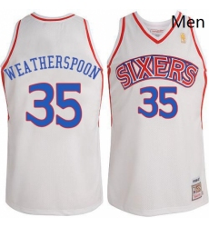 Mens Adidas Philadelphia 76ers 35 Clarence Weatherspoon Authentic White Throwack NBA Jersey 