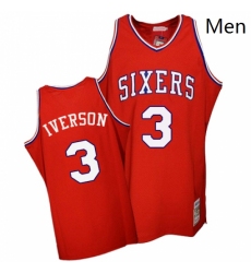 Mens Mitchell and Ness Philadelphia 76ers 3 Allen Iverson Authentic Red Throwback NBA Jersey