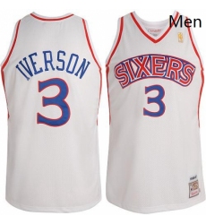 Mens Mitchell and Ness Philadelphia 76ers 3 Allen Iverson Authentic White Throwback NBA Jersey