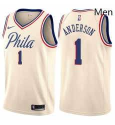 Mens Nike Philadelphia 76ers 1 Justin Anderson Authentic Cream NBA Jersey City Edition