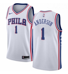 Mens Nike Philadelphia 76ers 1 Justin Anderson Authentic White Home NBA Jersey Association Edition