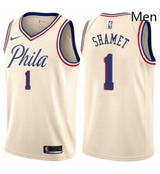 Mens Nike Philadelphia 76ers 1 Landry Shamet Swingman Cream NBA Jersey City Edition 