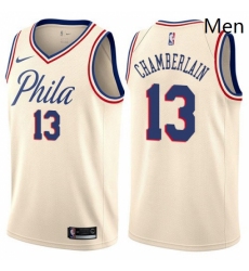 Mens Nike Philadelphia 76ers 13 Wilt Chamberlain Swingman Cream NBA Jersey City Edition