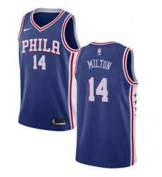 Mens Nike Philadelphia 76ers 14 Shake Milton Swingman Blue NBA Jersey Icon Edition 