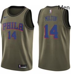 Mens Nike Philadelphia 76ers 14 Shake Milton Swingman Green Salute to Service NBA Jersey 