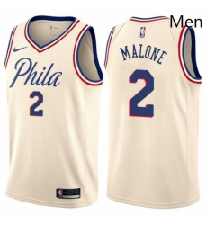 Mens Nike Philadelphia 76ers 2 Moses Malone Authentic Cream NBA Jersey City Edition