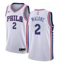 Mens Nike Philadelphia 76ers 2 Moses Malone Authentic White Home NBA Jersey Association Edition