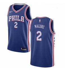 Mens Nike Philadelphia 76ers 2 Moses Malone Swingman Blue Road NBA Jersey Icon Edition