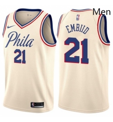 Mens Nike Philadelphia 76ers 21 Joel Embiid Swingman Cream NBA Jersey City Edition