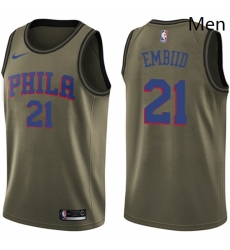 Mens Nike Philadelphia 76ers 21 Joel Embiid Swingman Green Salute to Service NBA Jersey