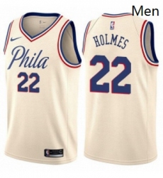 Mens Nike Philadelphia 76ers 22 Richaun Holmes Authentic Cream NBA Jersey City Edition 