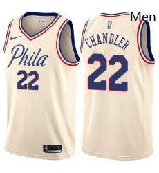 Mens Nike Philadelphia 76ers 22 Wilson Chandler Swingman Cream NBA Jersey City Edition 
