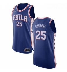 Mens Nike Philadelphia 76ers 25 Ben Simmons Authentic Blue Road NBA Jersey Icon Edition