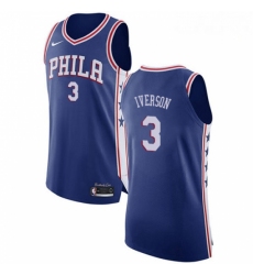 Mens Nike Philadelphia 76ers 3 Allen Iverson Authentic Blue Road NBA Jersey Icon Edition