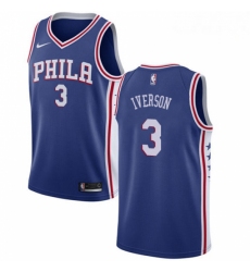 Mens Nike Philadelphia 76ers 3 Allen Iverson Swingman Blue Road NBA Jersey Icon Edition