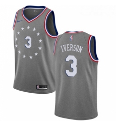 Mens Nike Philadelphia 76ers 3 Allen Iverson Swingman Gray NBA Jersey City Edition