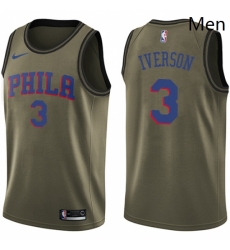 Mens Nike Philadelphia 76ers 3 Allen Iverson Swingman Green Salute to Service NBA Jersey