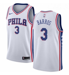 Mens Nike Philadelphia 76ers 3 Dana Barros Swingman White Home NBA Jersey Association Edition