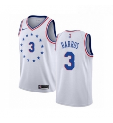 Mens Nike Philadelphia 76ers 3 Dana Barros White Swingman Jersey Earned Edition