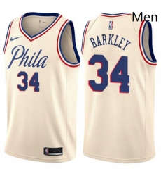 Mens Nike Philadelphia 76ers 34 Charles Barkley Swingman Cream NBA Jersey City Edition